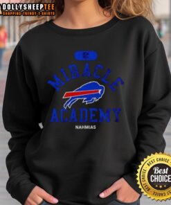 Buffalo Bills Miracle Academy Nahmias sweatshirt featuring vibrant team colors and logo, perfect for NFL fans.