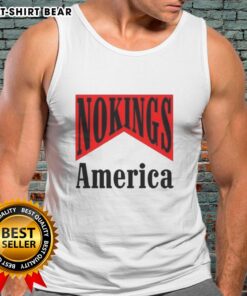 Hot No Kings America Medicine packaging on a sarcastic tank top, featuring bold graphics and a humorous design.