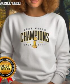 OKC Thunder NBA Champions 2025 sweatshirt featuring trophy design, perfect for fans celebrating Oklahoma City's victory.