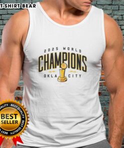 Hot OKC Thunder NBA Champions 2025 tank top featuring trophy design, perfect for fans celebrating Oklahoma Citys victory.