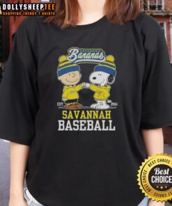 Hot Peanuts Charlie Brown and Snoopy Savannah Bananas Baseball tee for ladies, perfect for fans since 2016.