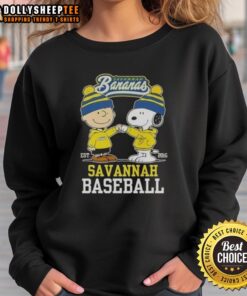 Hot Peanuts sweatshirt featuring Charlie Brown and Snoopy, celebrating Savannah Bananas Baseball, established 2016.