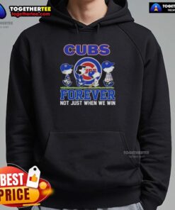 Hot Peanuts Snoopy and Friends X Chicago Cubs hoodie featuring 'Forever, Not Just When We Win' design.