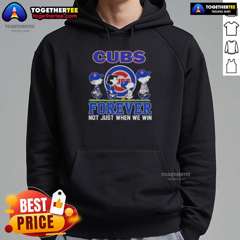 Hot Peanuts Snoopy And Friends X Chicago Cubs Forever Not Just When We Win Hoodie Hot Peanuts Snoopy and Friends X Chicago Cubs hoodie featuring 'Forever, Not Just When We Win' design.