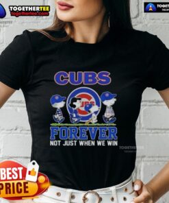 Hot Peanuts Snoopy and Friends Chicago Cubs Forever tee for ladies, celebrating fandom beyond just winning games.