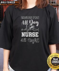 Hot Philadelphia Eagles football fan in a stylish ladies tee, perfect for game day and nursing shifts, showcasing team spirit.