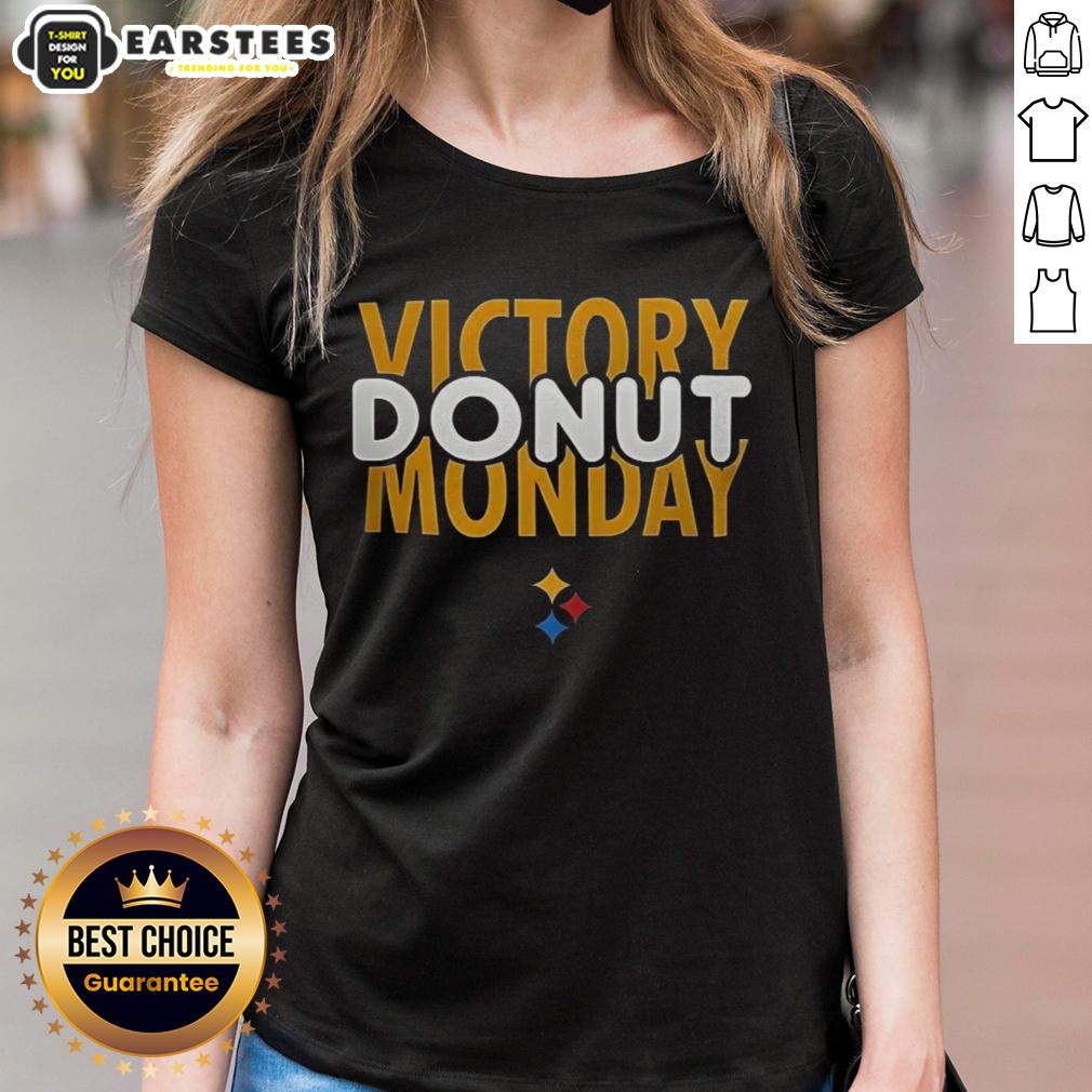 hot-pittsburgh-steelers-football-victory-donut-monday-ladies-tee Alt Text: Hot Pittsburgh Steelers Football Victory Donut Monday Ladies Tee featuring vibrant team colors and playful design.