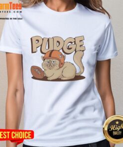 Alt Text: Cute Hot Pudge the Cat graphic on a women's football tee, perfect for cat lovers and sports fans alike.