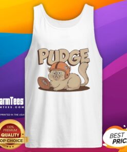 Hot Pudge the Cat wearing a football tank top, showcasing a playful feline spirit and stylish pet apparel.