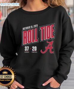 2025 Alabama Crimson Tide vs Tennessee Volunteers sweatshirt featuring Hot Roll Tide score 37-20, perfect for fans.