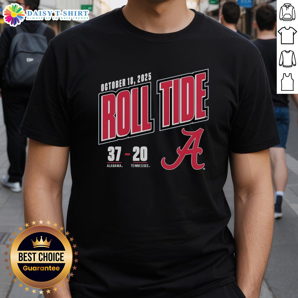 Hot Roll Tide Score 37-20 Alabama Crimson Tide Vs Tennessee Volunteers 2025 T-Shirt Hot Roll Tide Score 37-20 Alabama Crimson Tide Vs Tennessee Volunteers 2025 T-Shirt celebrating the football victory.