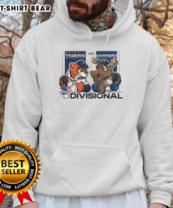 Seattle Mariners vs. Detroit Tigers 2025 ALDS mascot hoodie featuring vibrant team colors and logos for fans.