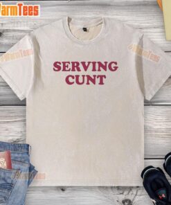 Hot Serving Cunt Washed T-Shirt displayed on a model, showcasing a trendy streetwear style perfect for casual outfits.