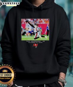 Alt Text: Hot Tez Johnson wearing a Tampa Bay Buccaneers NFL hoodie during Week 6, showcasing team spirit and style.