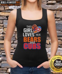 Alt Text: Girl wearing a Chicago sports tank top, showcasing her love for the Bears and Cubs in a vibrant city setting.