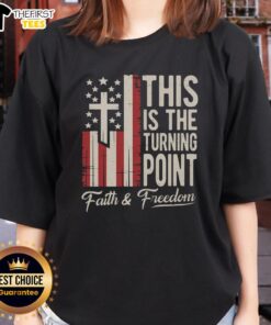 Patriotic Faith Freedom USA ladies tee featuring bold graphics and vibrant colors, perfect for expressing American pride.