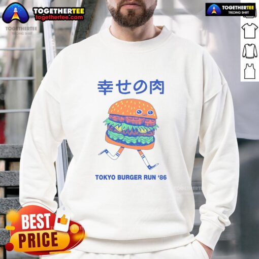 Hot Tokyo Burger Run 86 sweatshirt featuring a vibrant design perfect for food lovers and casual wear enthusiasts.