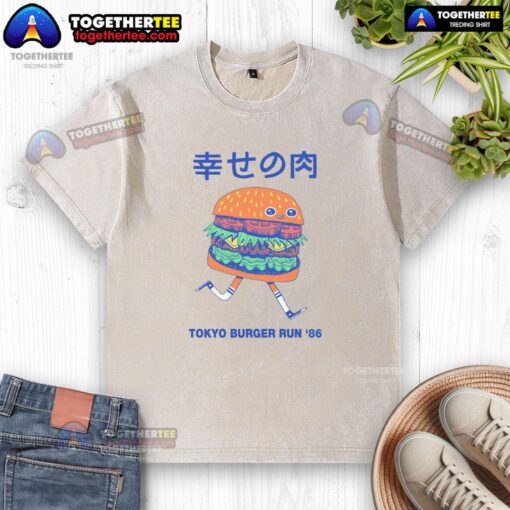 Hot Tokyo Burger Run 86 washed t-shirt featuring a vibrant graphic design and soft fabric, perfect for casual wear.
