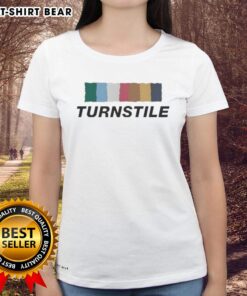 Colorful ladies tee featuring a vibrant hot turnstile design, perfect for casual wear and fashion enthusiasts.