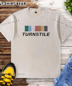 Alt Text: Colorful wall with a hot turnstile design on a trendy washed t-shirt, perfect for casual fashion enthusiasts.