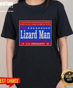 Hot Vote Lizard Man of Scape Ore Swamp 1988 US President tee shirt for ladies featuring vibrant graphic design.