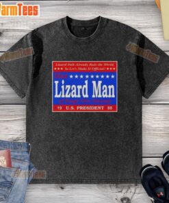 Alt Text: Vintage 'Hot Vote Lizard Man of Scape Ore Swamp US President 1988' washed t-shirt showcasing quirky political humor.