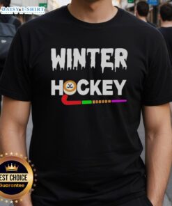 Alt Text: Hot Winter Hockey Logo T-Shirt featuring a bold hockey logo design, perfect for winter sports enthusiasts.