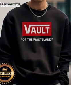 Styled Top Vault of the Wasteland sweatshirt featuring a unique graphic design on a cozy, casual backdrop.