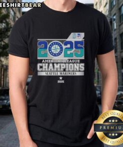 2025 American League Champions Seattle Mariners graphic T-shirt featuring bold team logo and vibrant colors.