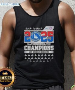 Nice 2025 Back to Back Los Angeles Dodgers National League Champions tank top featuring team logo and vibrant design.