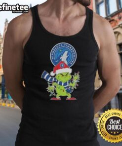 2025 Minnesota Timberwolves Christmas Grinch Santa Hat holiday tank top in festive colors, perfect for holiday celebrations.