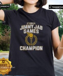 Champion ladies tee from the 7th Annual Jimmy Jab Games, showcasing vibrant design and event branding.