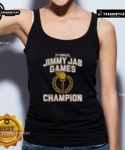 Champion tank top from the Nice 7th Annual Jimmy Jab Games, featuring vibrant colors and event logo.