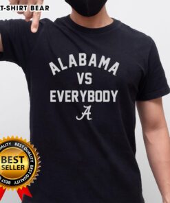 Alabama Crimson Tide football 'Alabama Vs. Everybody' T-shirt displayed on a hanger, showcasing team spirit and style.