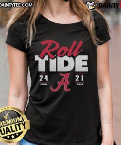 2025 Alabama Crimson Tide vs Georgia Bulldogs score 24-21 on a ladies tee shirt, perfect for college football fans.