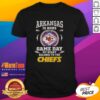 Nice Arkansas Is Home T-Shirt featuring Kansas City Chiefs logo, perfect for game day fans and Chiefs supporters.