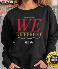 Alt Text: Atlanta Hawks 'WE Different' sweatshirt for the 2025-26 opening night, featuring bold team graphics and cozy design.