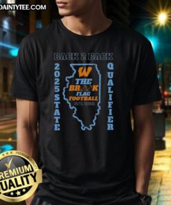 Alt Text: Nice Back 2 Back 2025 State Qualifier The Brook Flag Football T-Shirt showcasing team pride and achievement.
