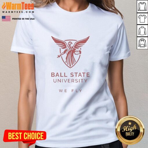 Nice Ball State University We Fly Logo Ladies Tee showcasing a stylish design perfect for fans and casual wear.