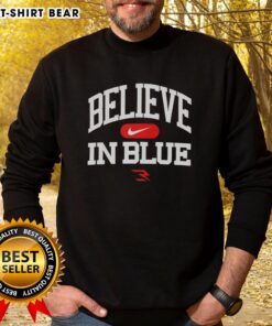 Stylish blue sweatshirt with 'Nice Believe In' graphic, perfect for casual wear and comfort. Shop the Nice Believe In Blue Sweatshirt.
