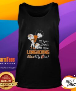 Nice Betty Boop tank top with 'If You Don't Like Texas Longhorns, Kiss My Ass' graphic design for fans.