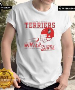 Boston University Terriers Winter Surge T-Shirt featuring vibrant colors and logo, perfect for fans in cold weather.