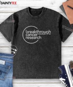 Nice Breakthrough Cancer Research logo on a washed t-shirt, promoting awareness and support for cancer research initiatives.