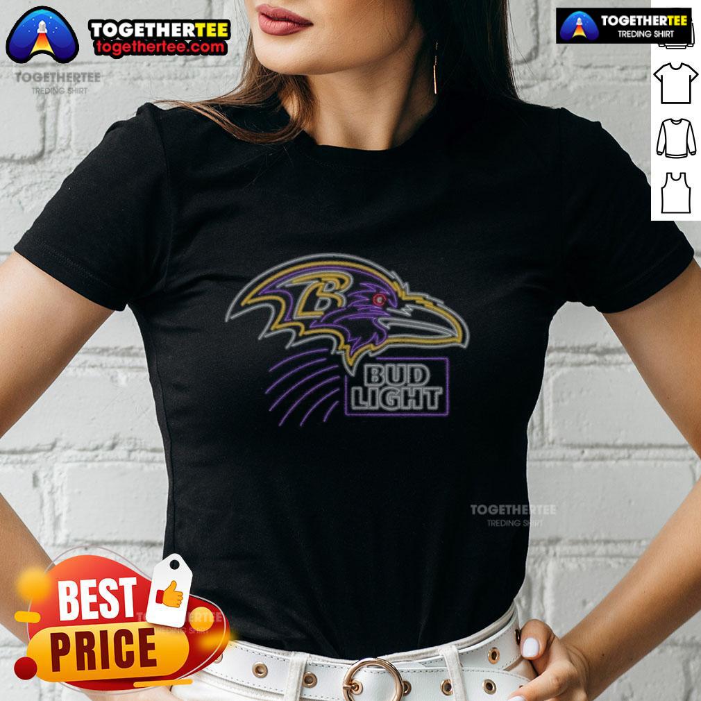 Nice Bud Light Baltimore Ravens Ladies Tee Nice Bud Light Baltimore Ravens ladies tee featuring team colors and logo, perfect for game day or casual wear.