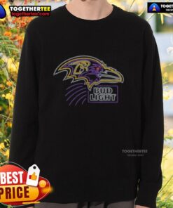 Nice Bud Light Baltimore Ravens sweatshirt featuring team colors and logo, perfect for game day and casual wear.