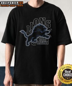 Alt Text: Nice Bud Light Detroit Lions T-Shirt featuring team logo and colors, perfect for fans and game day attire.