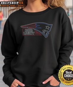 Alt Text: Stylish Nice Bud Light New England Patriots sweatshirt featuring team colors and logo, perfect for game day.