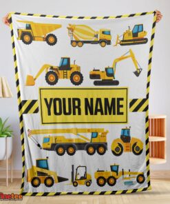 Nice Cartoon Construction Trucks With Friends Blanket Fleece Customized Blanket