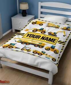 Nice Cartoon Construction Trucks With Friends Blanket Fleece Customized Blanket - Image 3