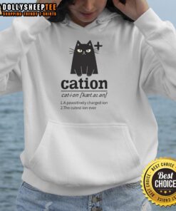 Cozy cat lover hoodie featuring 'Nice-Cation: A Pawsitively Charged Ion' design, perfect for stylish feline enthusiasts.